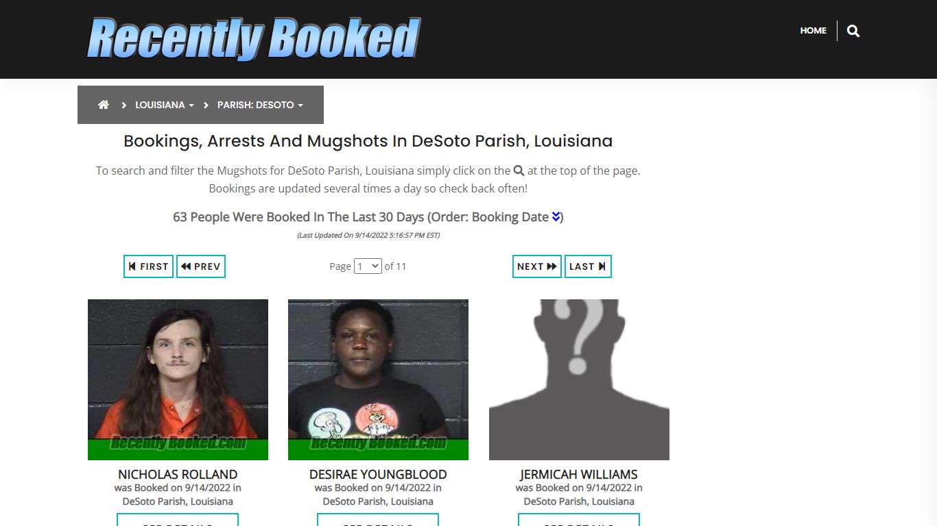 Bookings, Arrests and Mugshots in DeSoto Parish, Louisiana